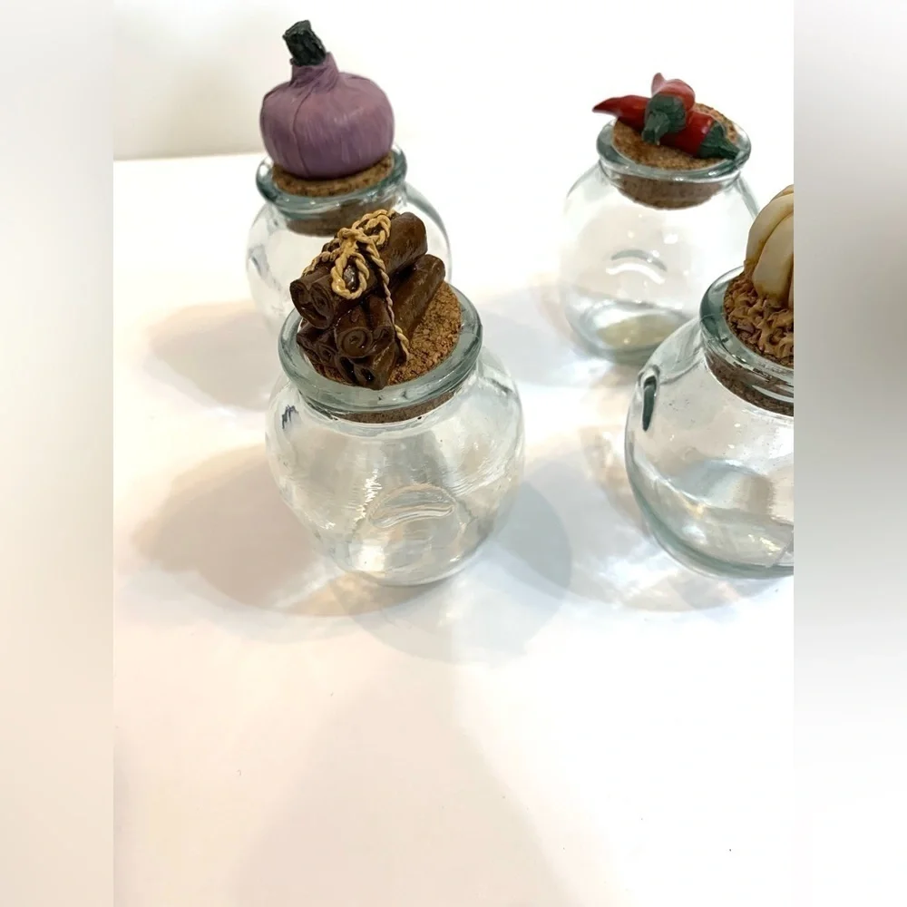 Glass Spice Jars Cork Lids Ceramic Food Knobs Barrel Jars Apothecary Set of 4